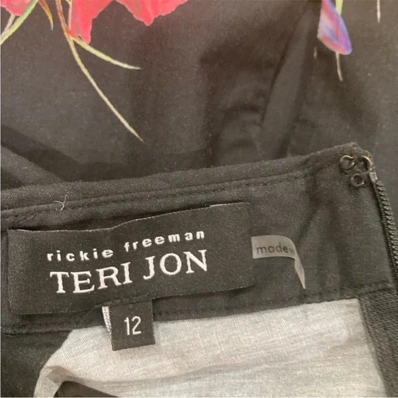 Rickie Freeman for Teri Jon Black Floral Midi Dress Size 12 - Picture 6 of 12